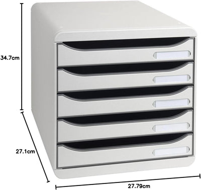 Exacompta 309740D Premium Ablagebox mit 5 Schubladen für DIN A4+ Dokumente. Stapelbare Schubladenbox