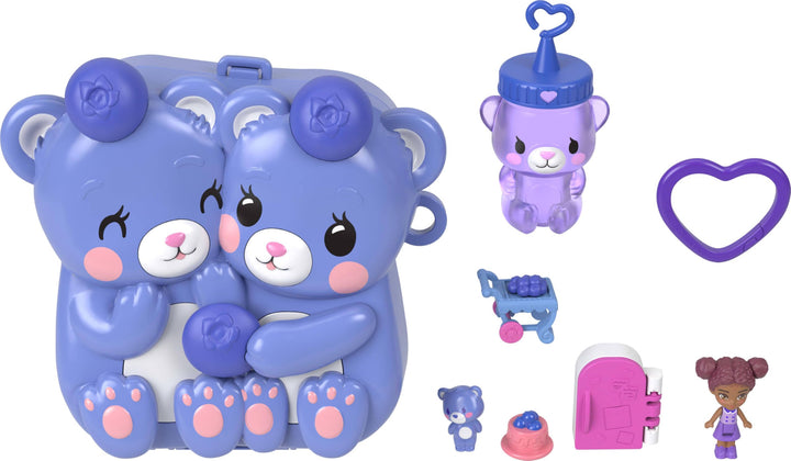 Polly Pocket Puppen und Spielset, Beste Blaubeeren-Freunde Schatulle, Reisespielzeug mit 1 Mikropupp