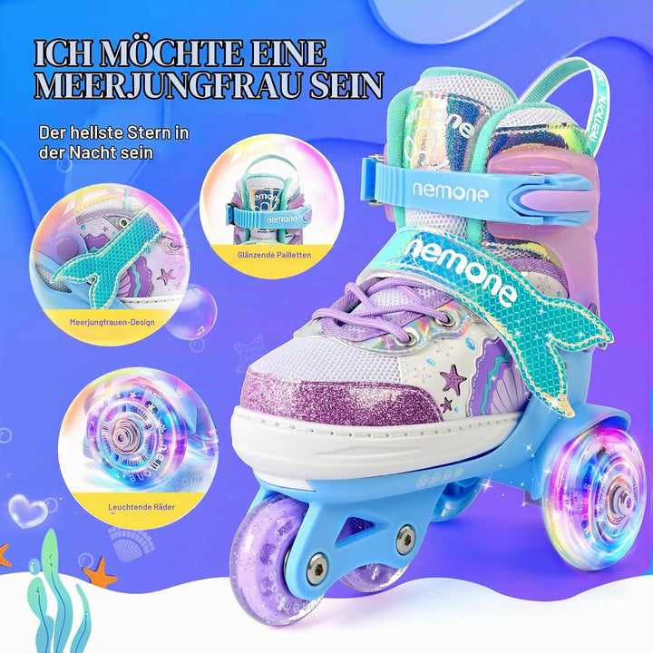 NEMONE Rollschuhe für Mädchen Kinder 4 Grössen Verstellbar Blau Violett Rollschuhe für Kinder Drinne