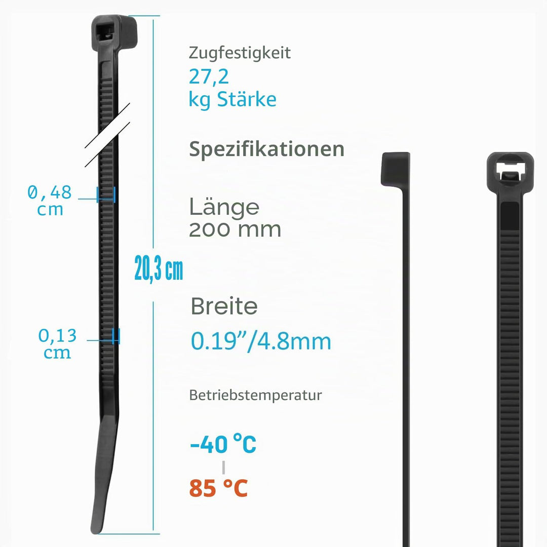 XINGO 1000 Stück Kabelbinder Orange, 200mm x 4.8mm, 22,7 kg Zugfestigkeit, UV-beständig, Selbstsiche