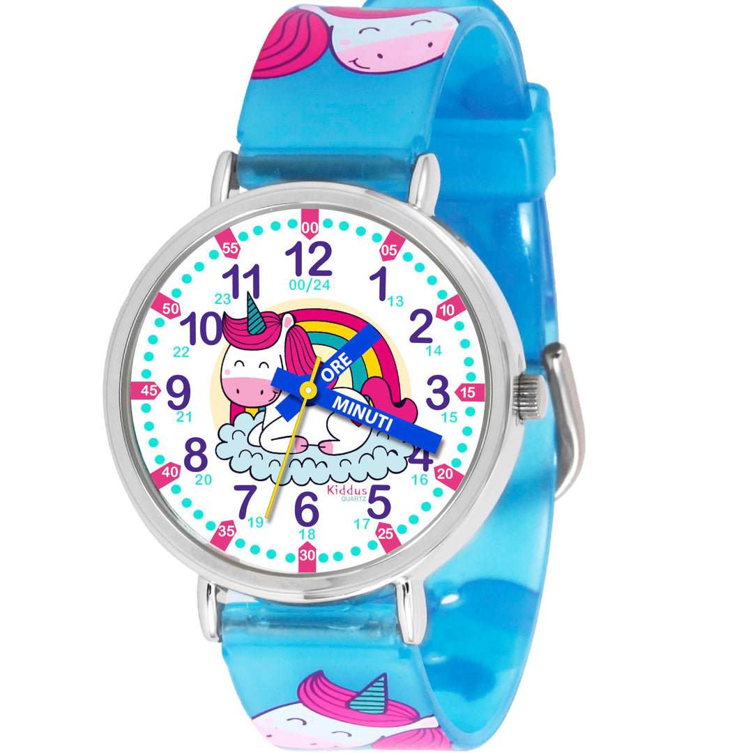 Kiddus Lern Armbanduhr für Kinder, Jungen und Mädchen. Analoge Armbanduhr mit Zeitlernübungen, japan