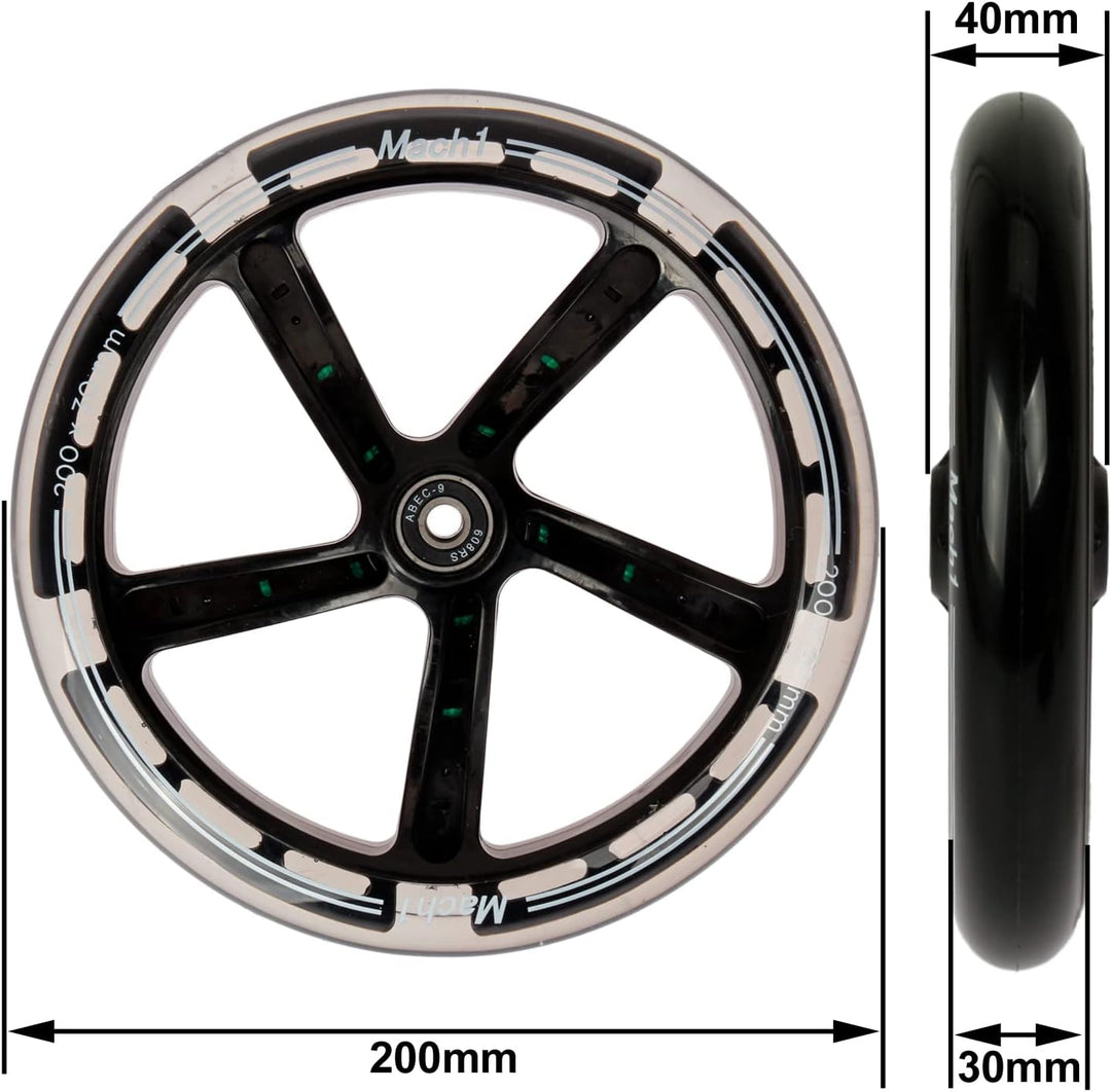 2 Stück 200x30mm Mach1 Kickscooter Rollen-Set inklusive Kugellager + Spacer - Cityroller Ersatz Reif