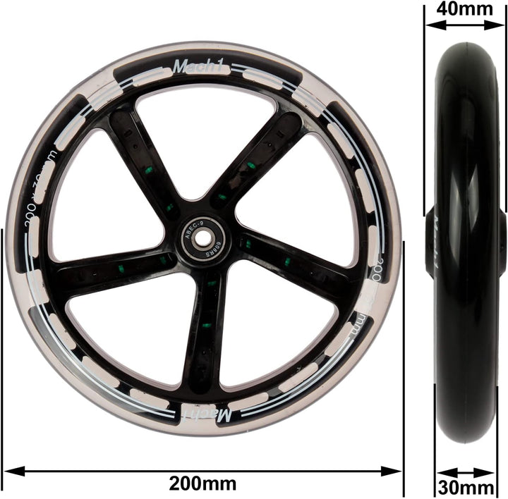 2 Stück 200x30mm Mach1 Kickscooter Rollen-Set inklusive Kugellager + Spacer - Cityroller Ersatz Reif