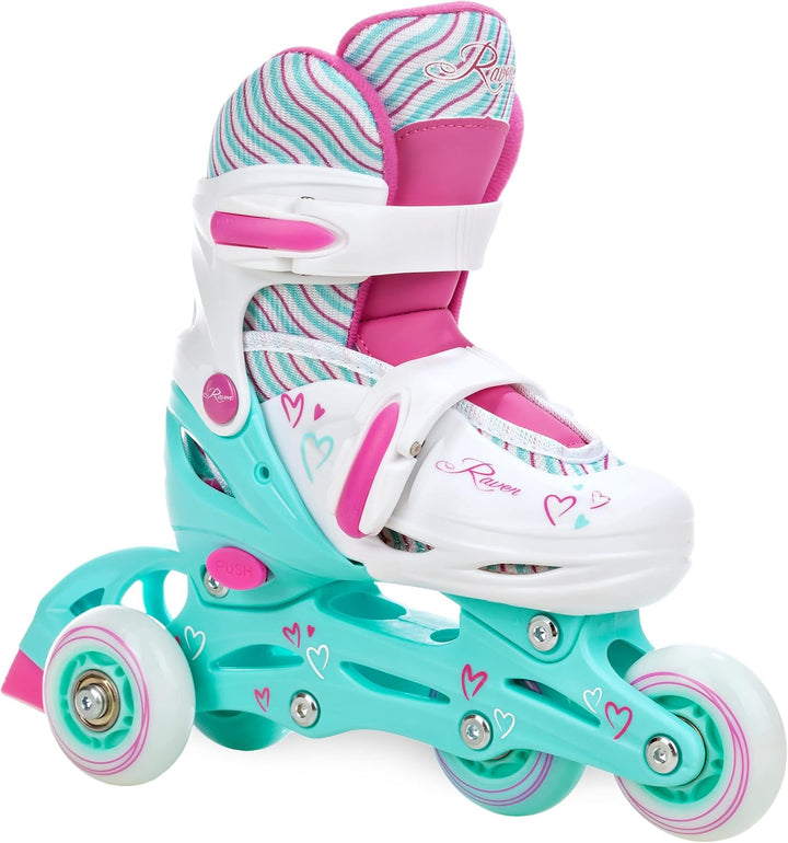 RAVEN 4in1 Inline Skates Triskates Rollschuhe Schlittschuhe Inliner für Kinder Mädchen verstellbar G