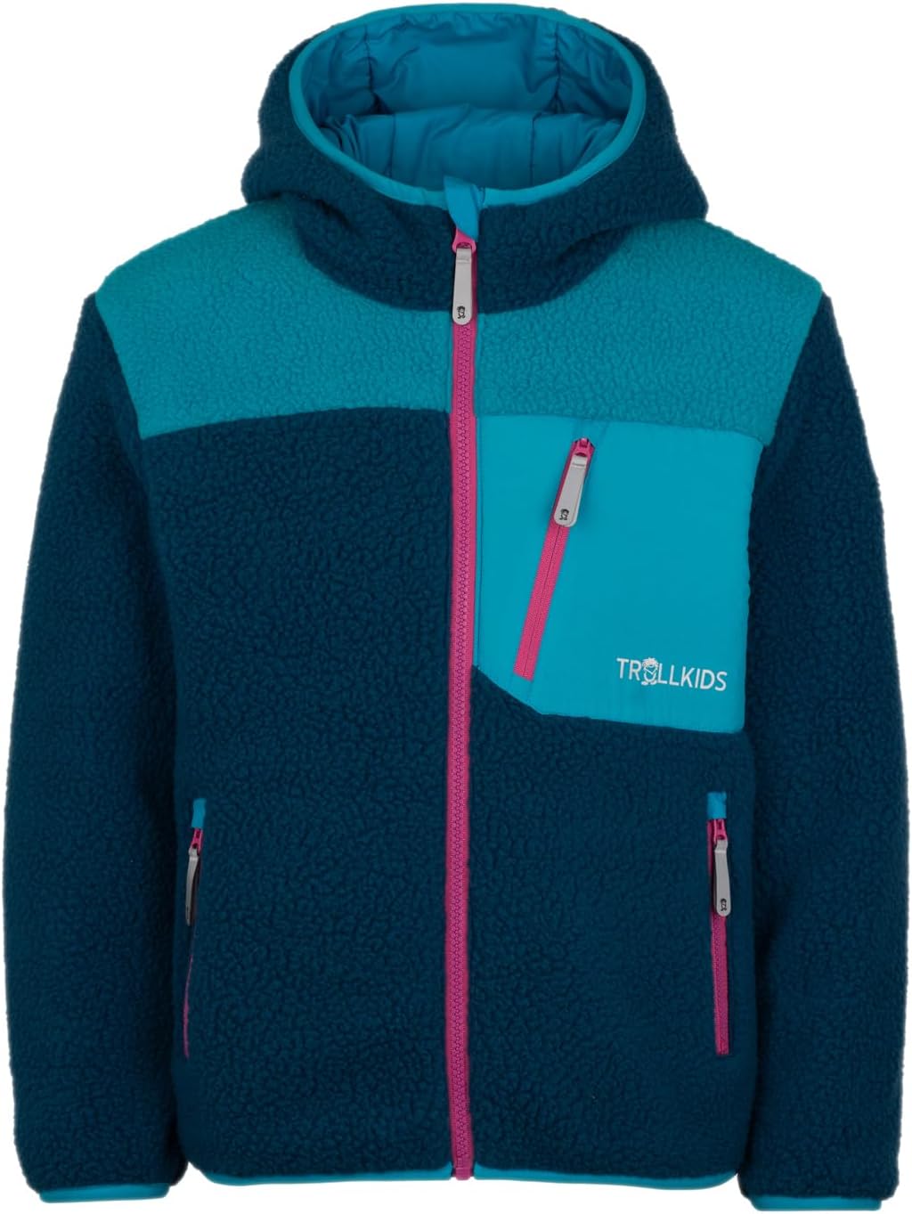 Trollkids winddichte Kinder Jacke mit Reissverschlusstaschen SANDVIKA 92 Helle Beere/Dunkeltürkis/Ma