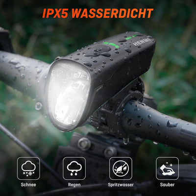 HENMI LED Auto Fahrradlicht Vorne, USB Aufladbar Fahrradbeleuchtung 100 Lux mit 4 Beleuchtungsmodi,