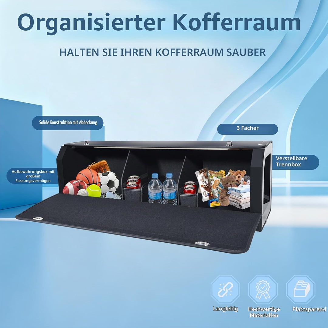 Grosser XXL Auto Kofferraum Organizer mit Deckel – Premium NAPPA Leder, Vordertür &amp; Tragbarer Push-P