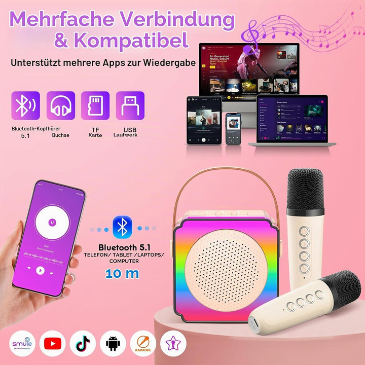 Karaoke Maschine mit 2 Mikrofonen, Geburtstag Geschenk für Kinder ab 3 Jahre, Karaoke Maschine Kinde