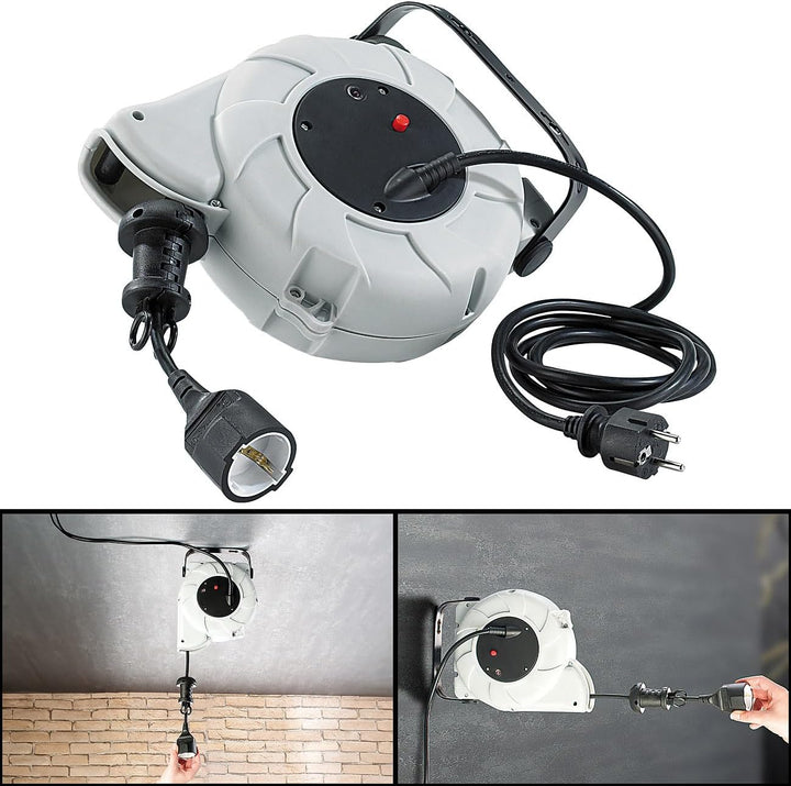 revolt Kabel Aufroller: 9 Meter Kabeltrommel zur Festmontage an Wand & Decke (Automatische Kabeltrom