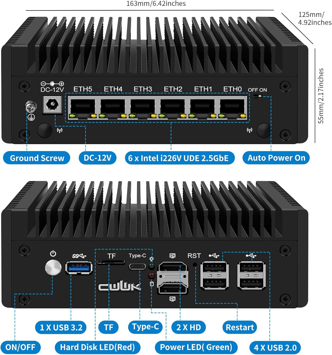 CWWK Mini PC N150 (Upgraded N100) Firewall Appliance, OPNsense Mini Computer mit 6 Port i226-V 2.5Gb
