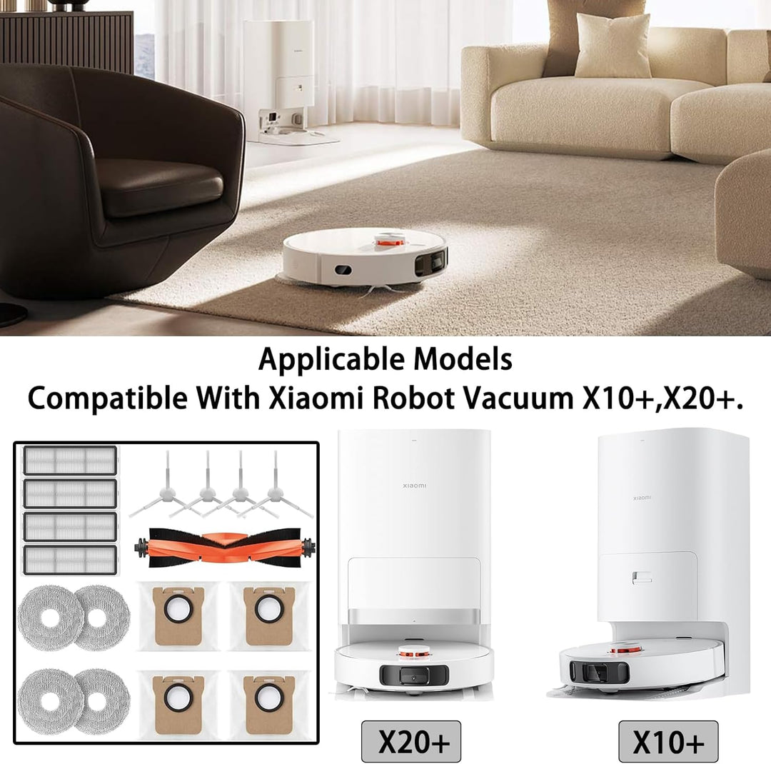 Geoviizon Zubehör für Xiaomi Robot Vacuum X10+,X20+ Saugroboter,1 Hauptbürste 4 Staubbeutel 4 Wischt