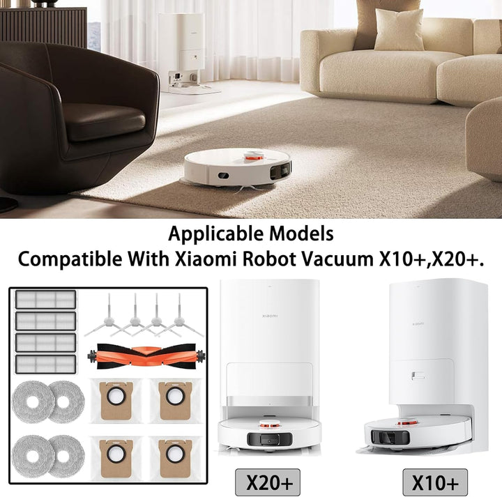 Geoviizon Zubehör für Xiaomi Robot Vacuum X10+,X20+ Saugroboter,1 Hauptbürste 4 Staubbeutel 4 Wischt