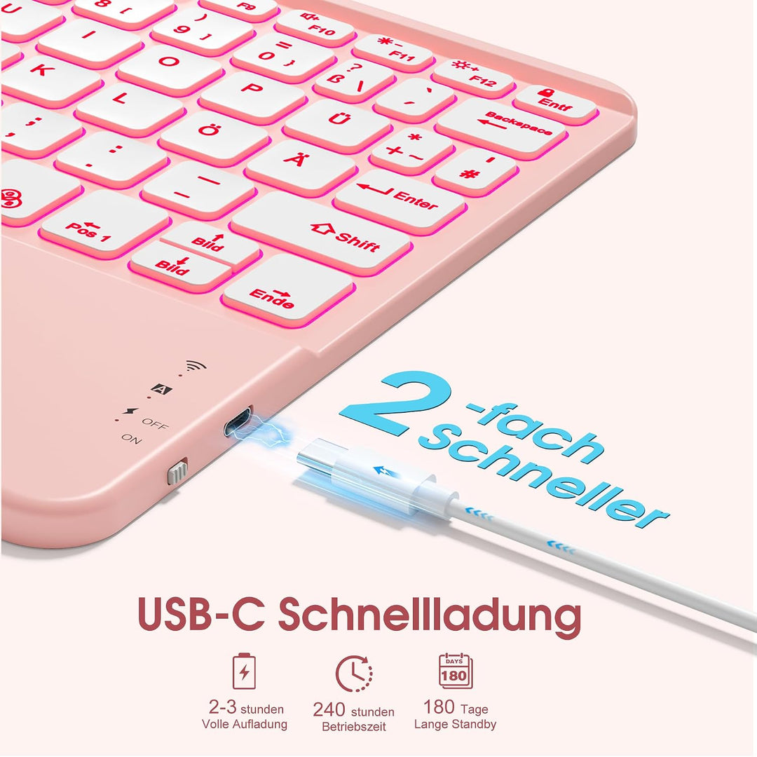 Vobafe Bluetooth Tastatur mit Touchpad, 7-farbiges Backlight iPad Tastatur | Traleicht Kabellose QWE