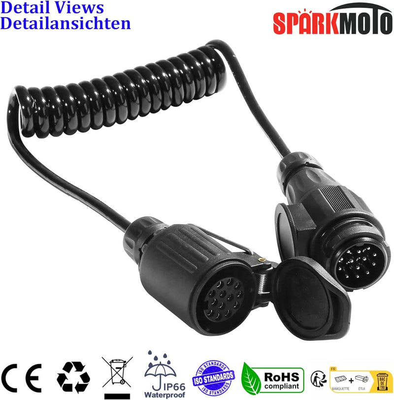 SPARKMOTO 1.8m 13 polig auf 13 Polig Adapter Stecker Steckdose Verbindung Verlängerungskabel,Spiral