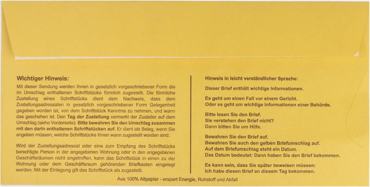 Innere Postzustellungshüllen 500 Stück Förmliche Zustellung Postzustellungsumschläge Menge wählbar 5