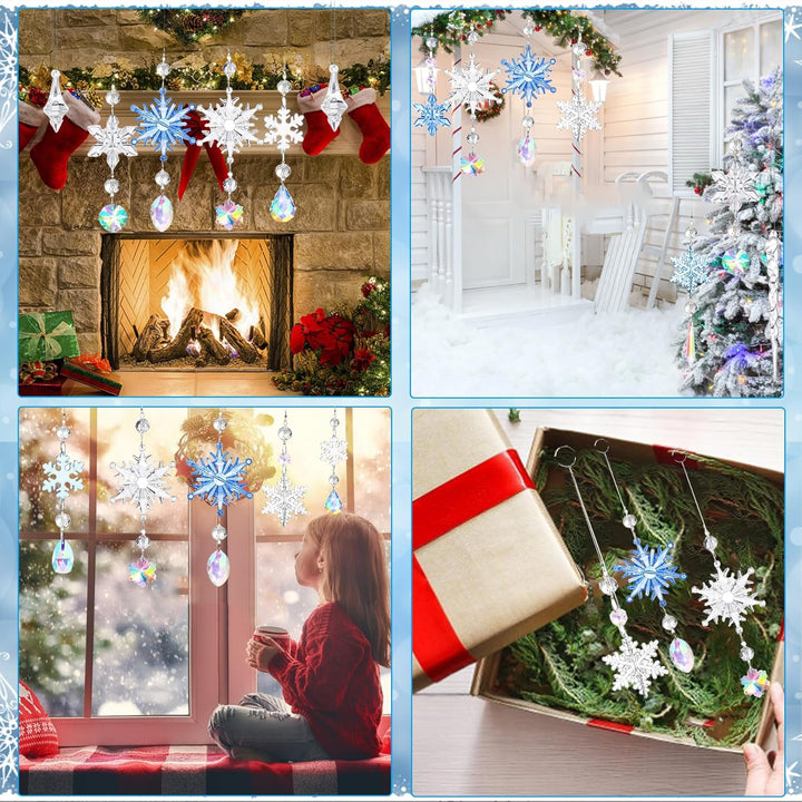 32 Stück Acryl Eiszapfen Schneeflocke Eistropfen Anhänger,Weihnachtsbaum Kristall Dekorationen,Weihn