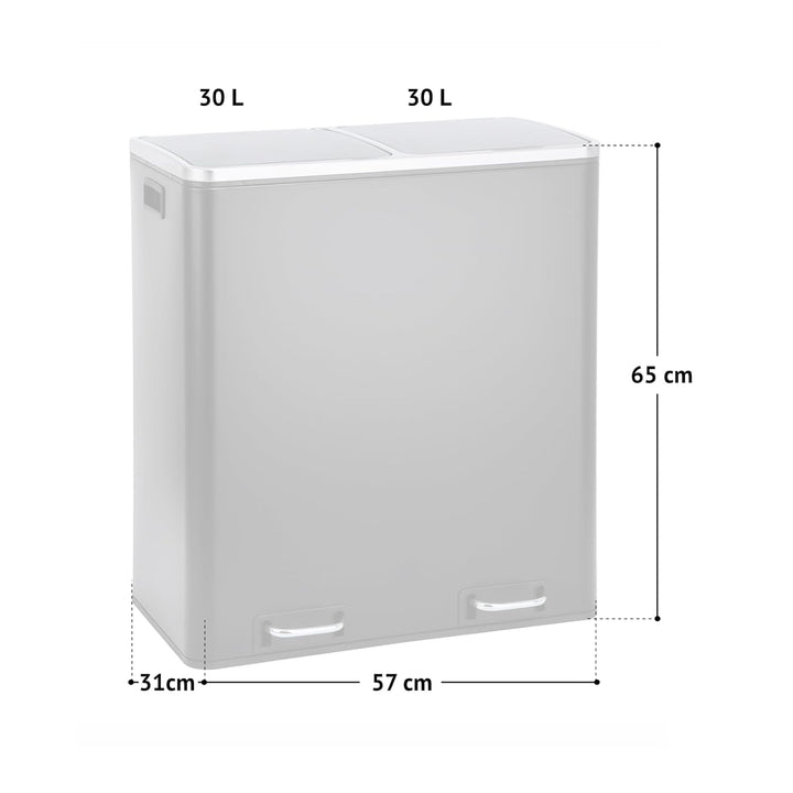 SVITA TM2X30 Treteimer 60 Liter Abfalleimer Mülleimer Design Mülltrennung Papierkorb Küchen-Ordnung