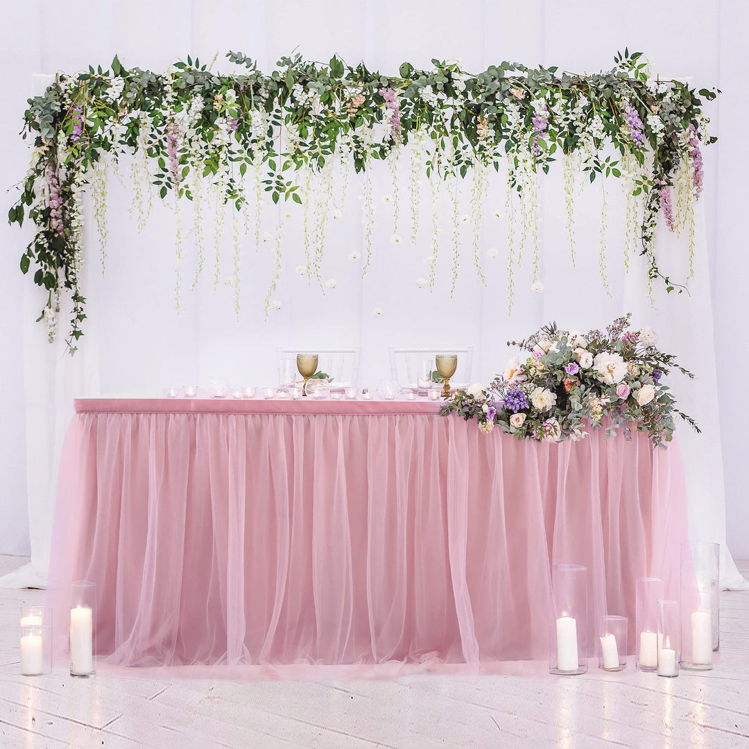 HBBMAGIC Dusty Rose Tüll Tischrock Tütü Tischröcke 427 * 76CM, Candy Tisch Tischdecke Tüll für Gebur