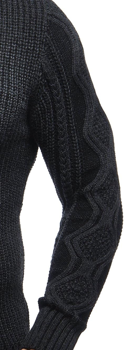 Leif Nelson Herren Strick-Pullover Schalkragen Slim Fit Winter Sommer Moderner Männer schwarzer Pull