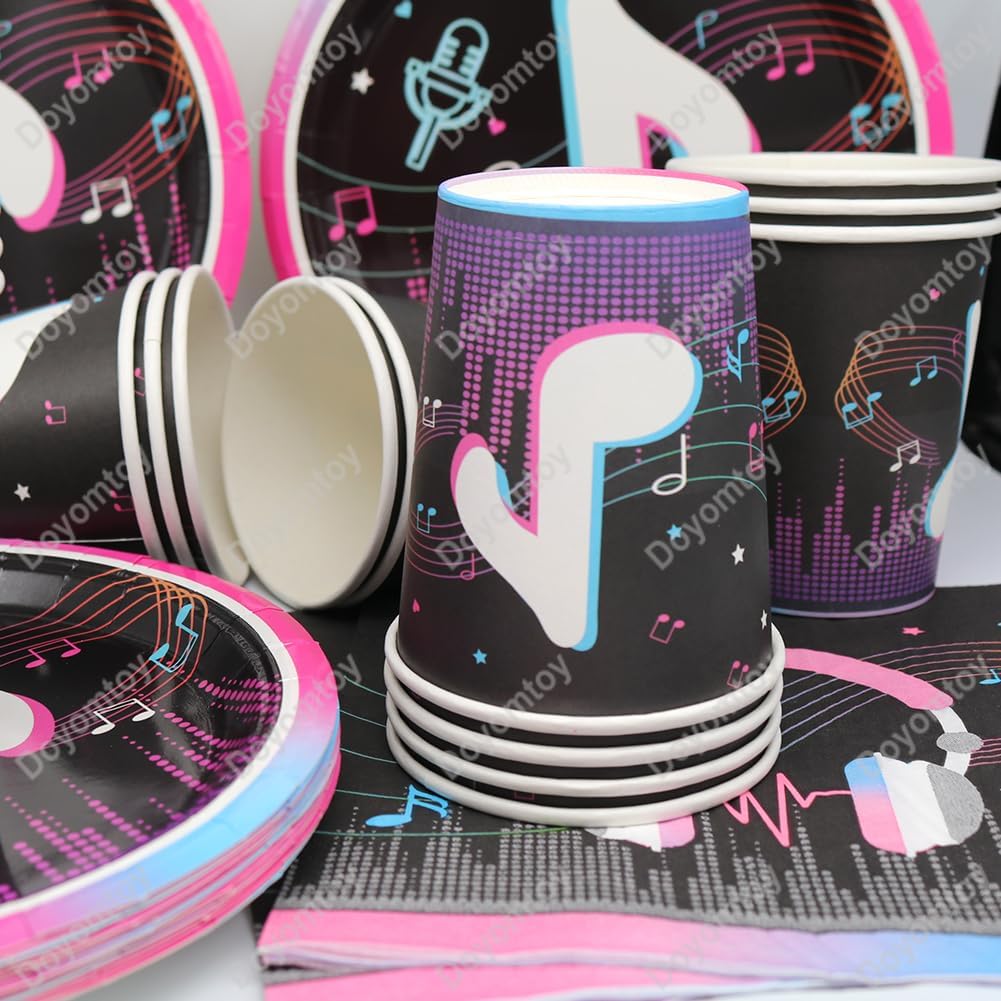 Musik Geburtstag Deko,Doyomtoy 50 Stück Musiknoten Partygeschirr Set Cake Topper Musik Geburtstag Pa