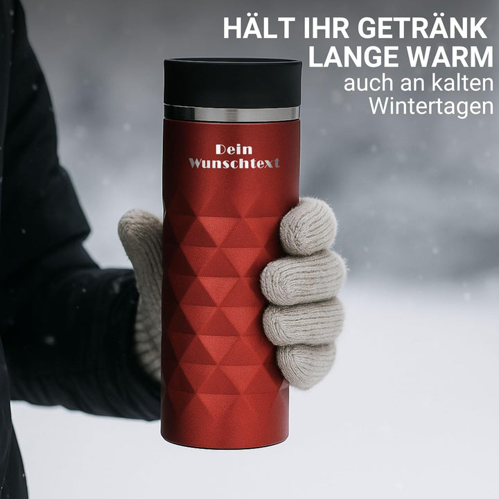 Edelstahl Thermobecher personalisiert – 100% auslaufsicherer & thermoisolierter Kaffeebecher – 450 m