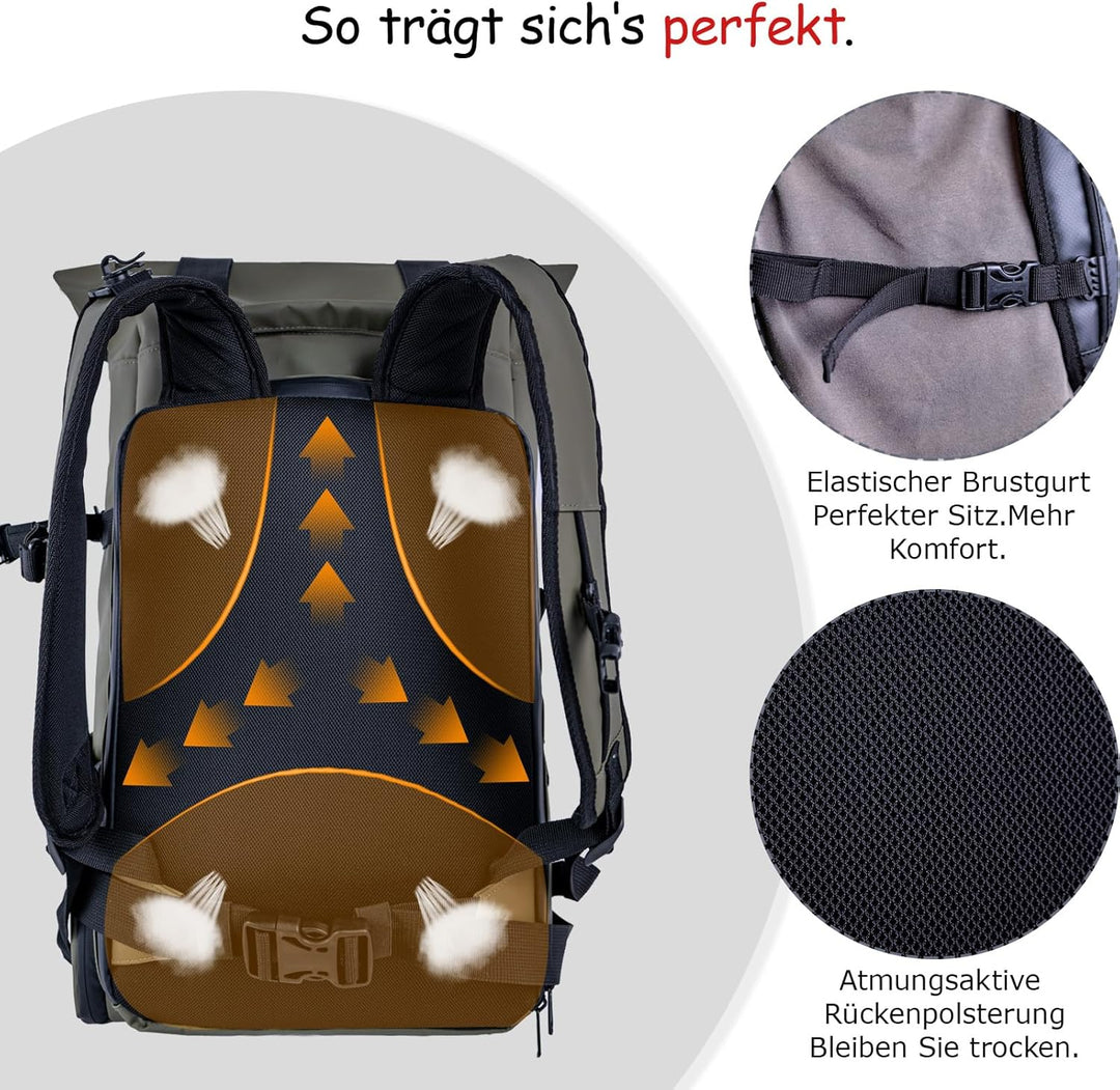 Kamerarucksack wasserdicht mit Trinksystem | Modularer Fotorucksack für Stativ | Schneller Kamera-Zu