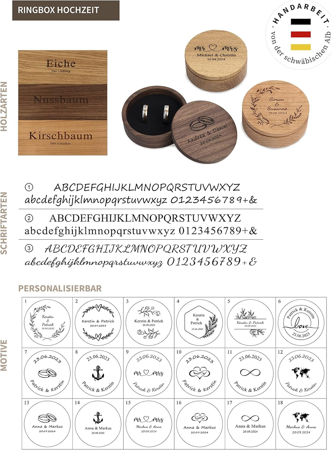 Rosenkranz Box aus Holz mit individueller Gravur, Schmuckkästchen, personalisiertes Geschenk zur Tau