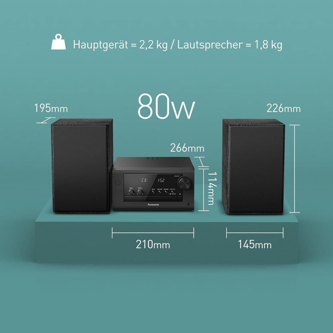 Panasonic SC-PM704EG-K Kompaktes Micro HiFi Stereosystem mit CD, DAB+/FM Radio, USB und Bluetooth, 8