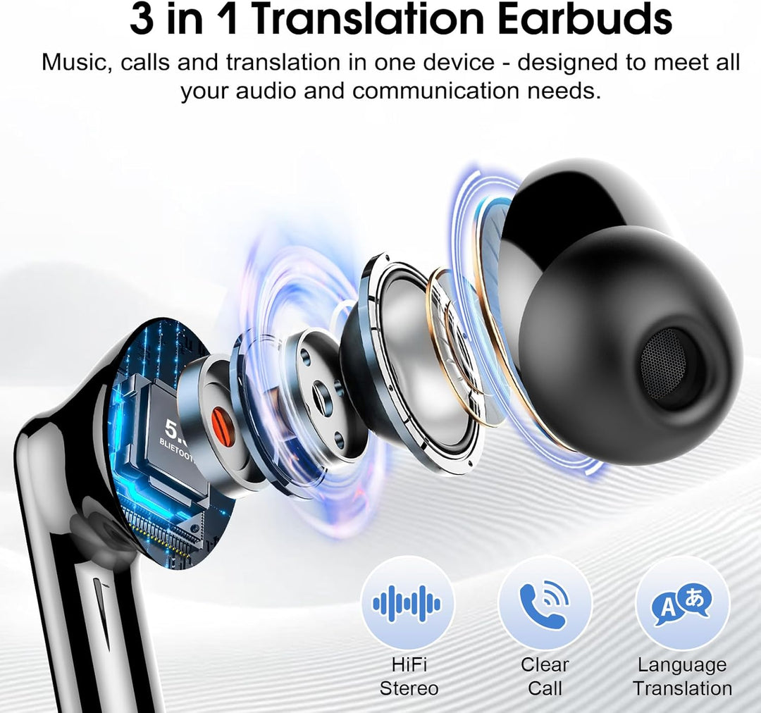 AI Kopfhörer Übersetzer, 3-in-1Bluetooth 5.3 Echtzeit Sprachübersetzer Kopfhörer mit 164 Sprachen/6