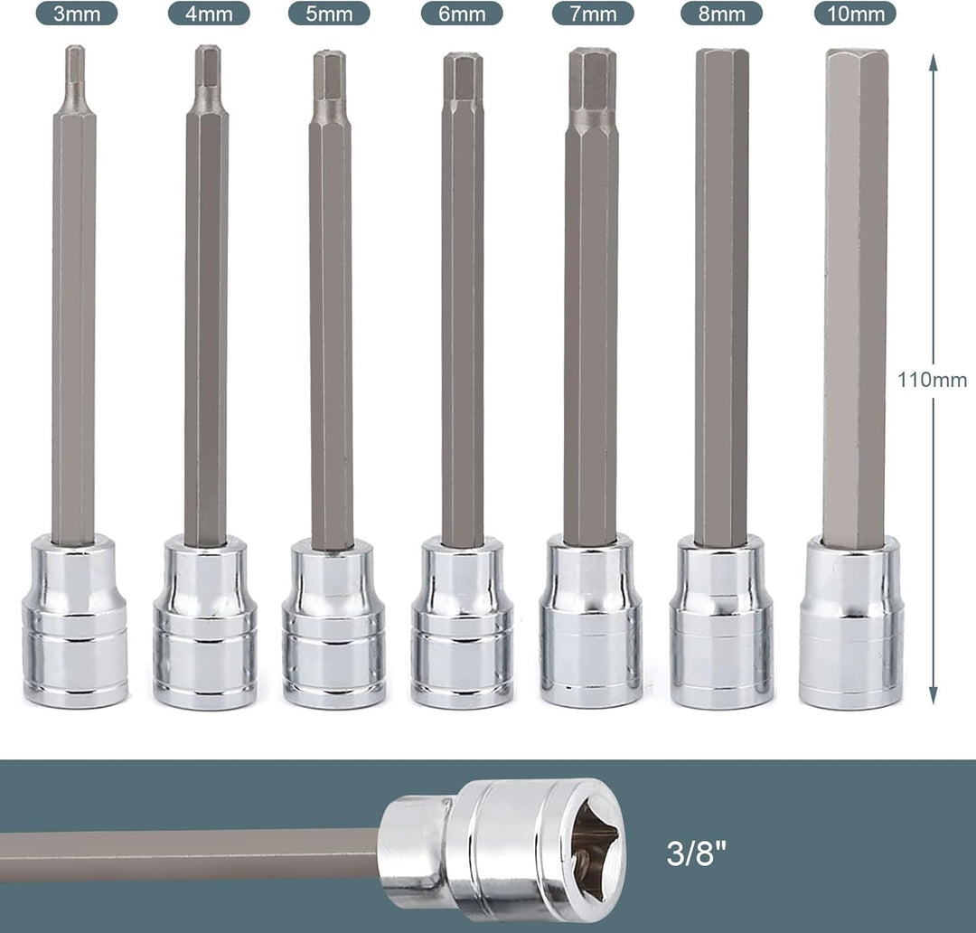 7-tlg.Innensechskant Steckschlüssel Satz 3/8 für Inbus, Sockelgrösse: 3 mm, 4 mm, 5 mm, 6 mm, 7 mm,