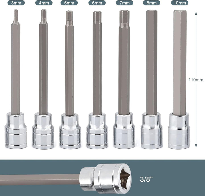 7-tlg.Innensechskant Steckschlüssel Satz 3/8 für Inbus, Sockelgrösse: 3 mm, 4 mm, 5 mm, 6 mm, 7 mm,