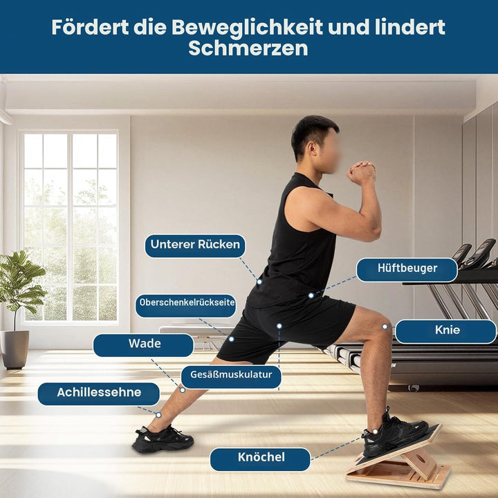 Tragbares Schrägbrett aus Holz von StrongTek für Dehnung und Rehabilitation – 5 Winkel einstellbar,