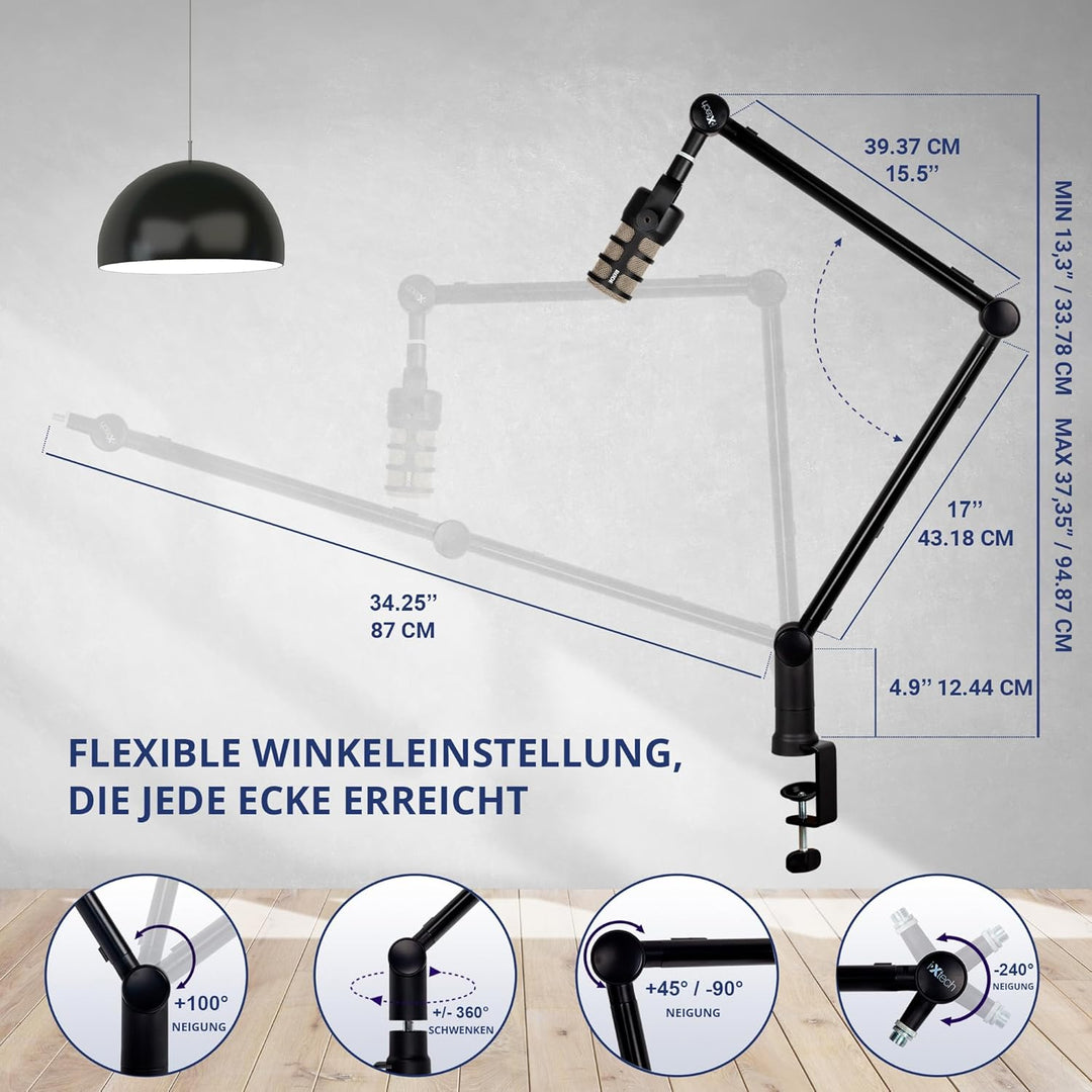 IXTECH Mikrofonarm – Verstellbarer 360° drehbarer Mikrofonständer Tisch – Stabiles Recording-Equipme