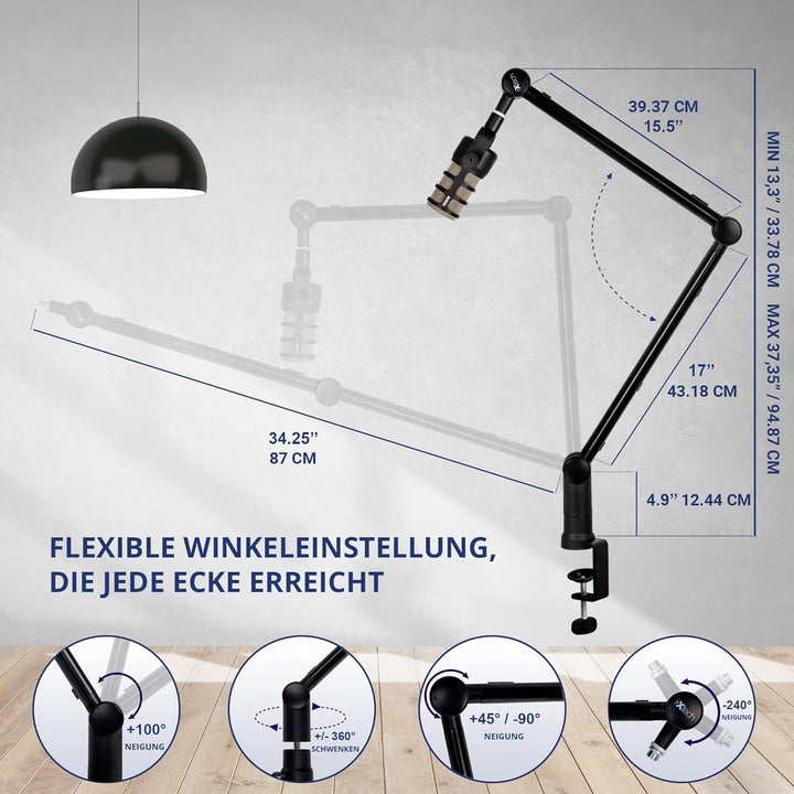 IXTECH Mikrofonarm – Verstellbarer 360° drehbarer Mikrofonständer Tisch – Stabiles Recording-Equipme