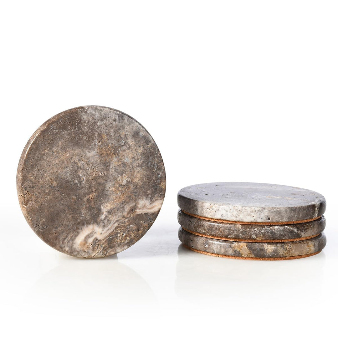 Marmor Untersetzer Satz von 4, Natürlichen Grauen Stein Untersetzer 10cm, Moderne Runde Travertin Ge
