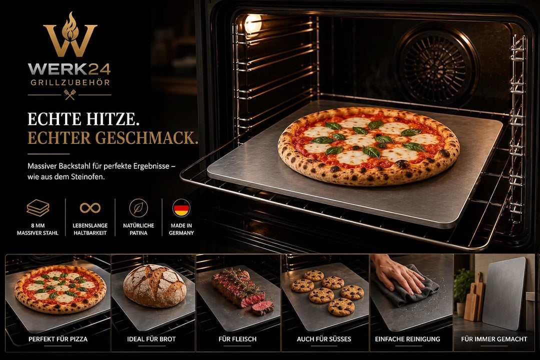 Backstahl 38x33x0,8 cm für Pizza und Brot 8mm Pizzastahl Massiv und kugelgestrahlt Backstahl