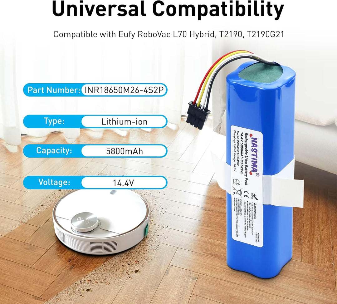 NASTIMA 14,4V 5800mAh Li-Ion Akku Kompatibel mit Eufy Robovac L70 Hybrid, T2190, T2190G21, Teilenumm