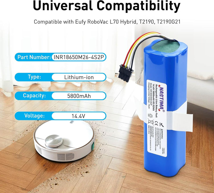 NASTIMA 14,4V 5800mAh Li-Ion Akku Kompatibel mit Eufy Robovac L70 Hybrid, T2190, T2190G21, Teilenumm