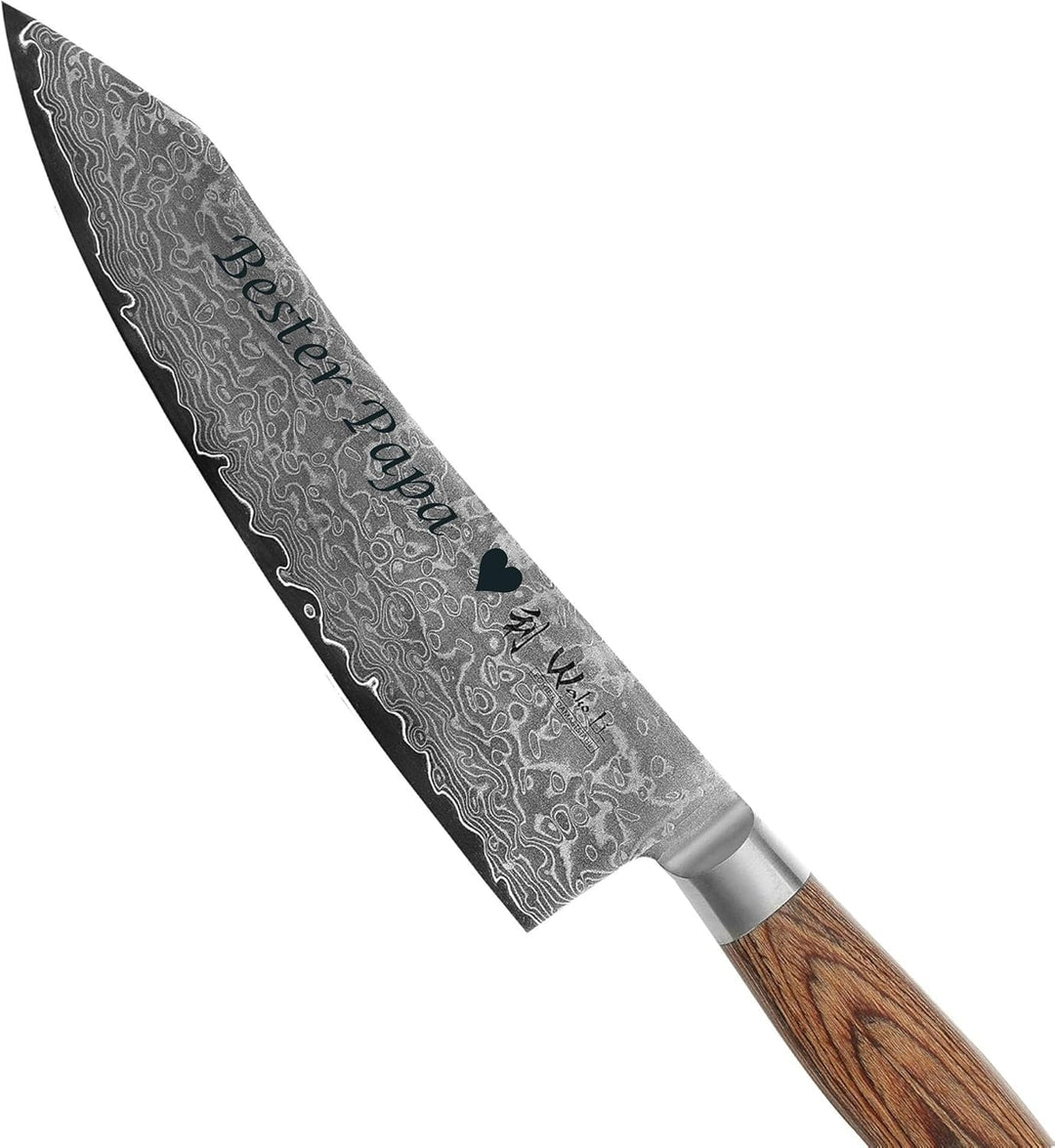Wakoli EDIB Pro Damast Kiritsuke Chefmesser mit Gravur – Personalisiertes Messer, 20cm Klinge aus 67