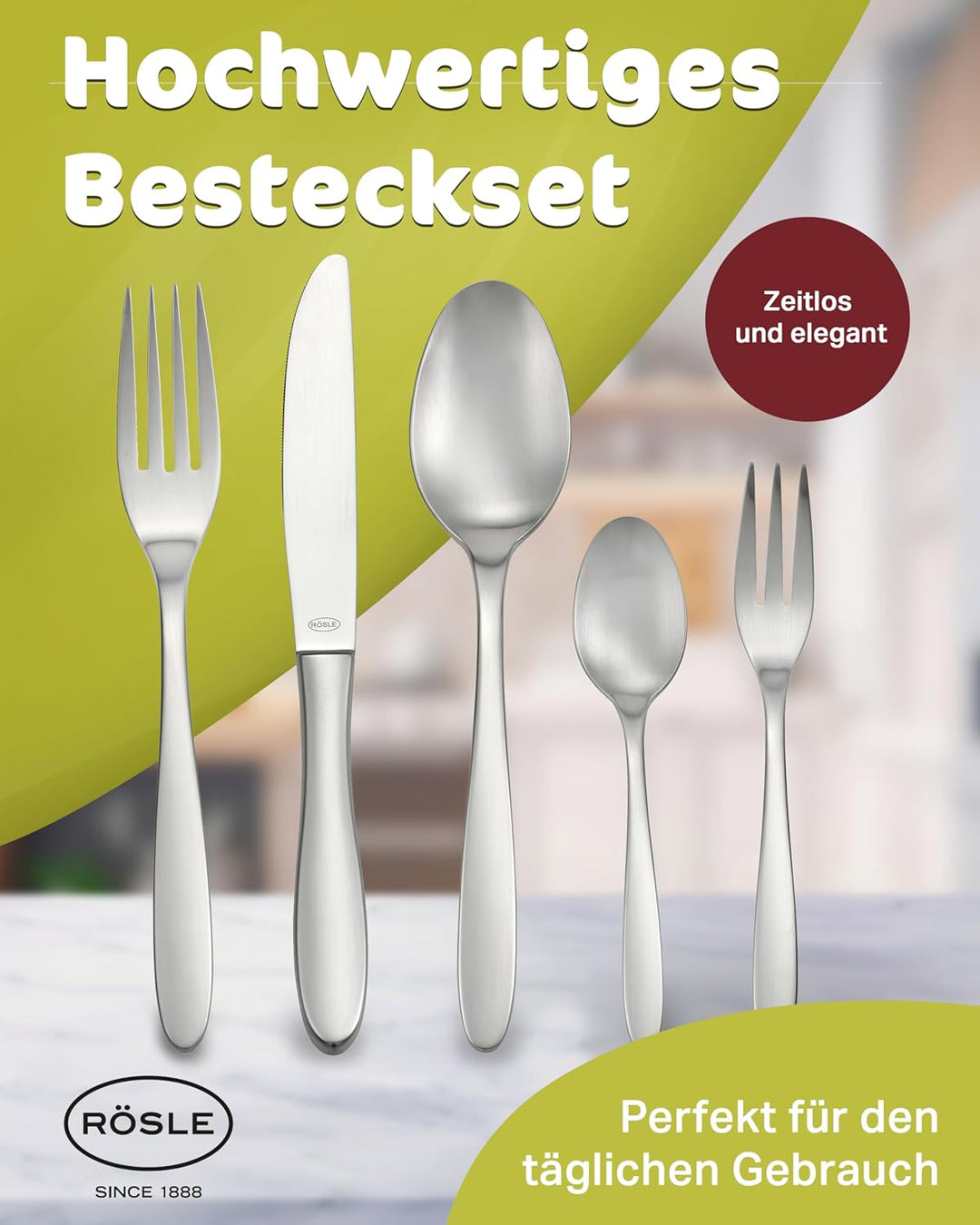 RÖSLE CULTURE Besteck-Set 60-teilig, Hochwertiges Essbesteckset für 12 Personen aus Edelstahl 18/10,