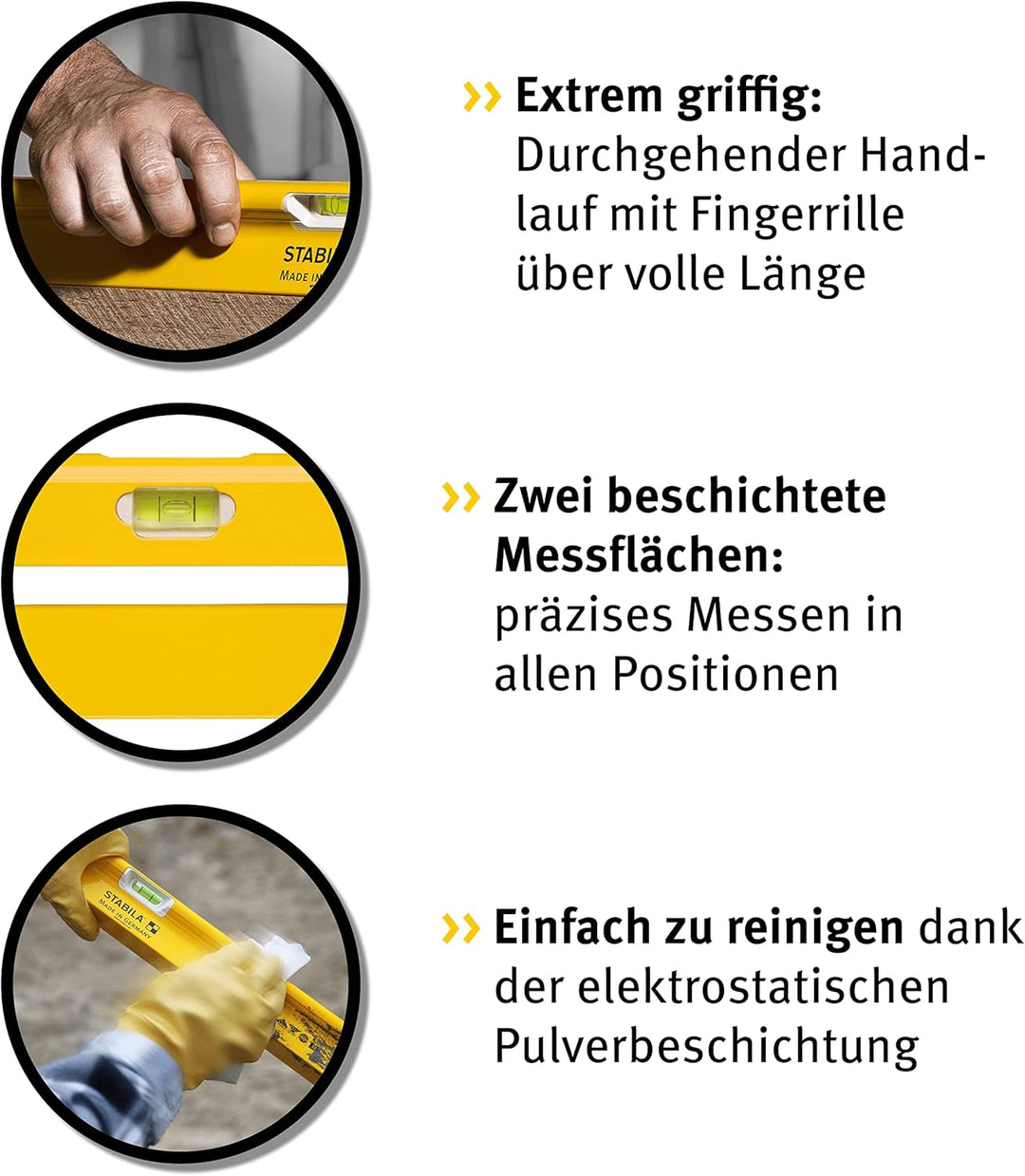 Stabila Wasserwaage Type R 300, 183 cm, verwindungssteifes Alu-R-Profil, 1 Horizontal-Libelle, 2 Ver