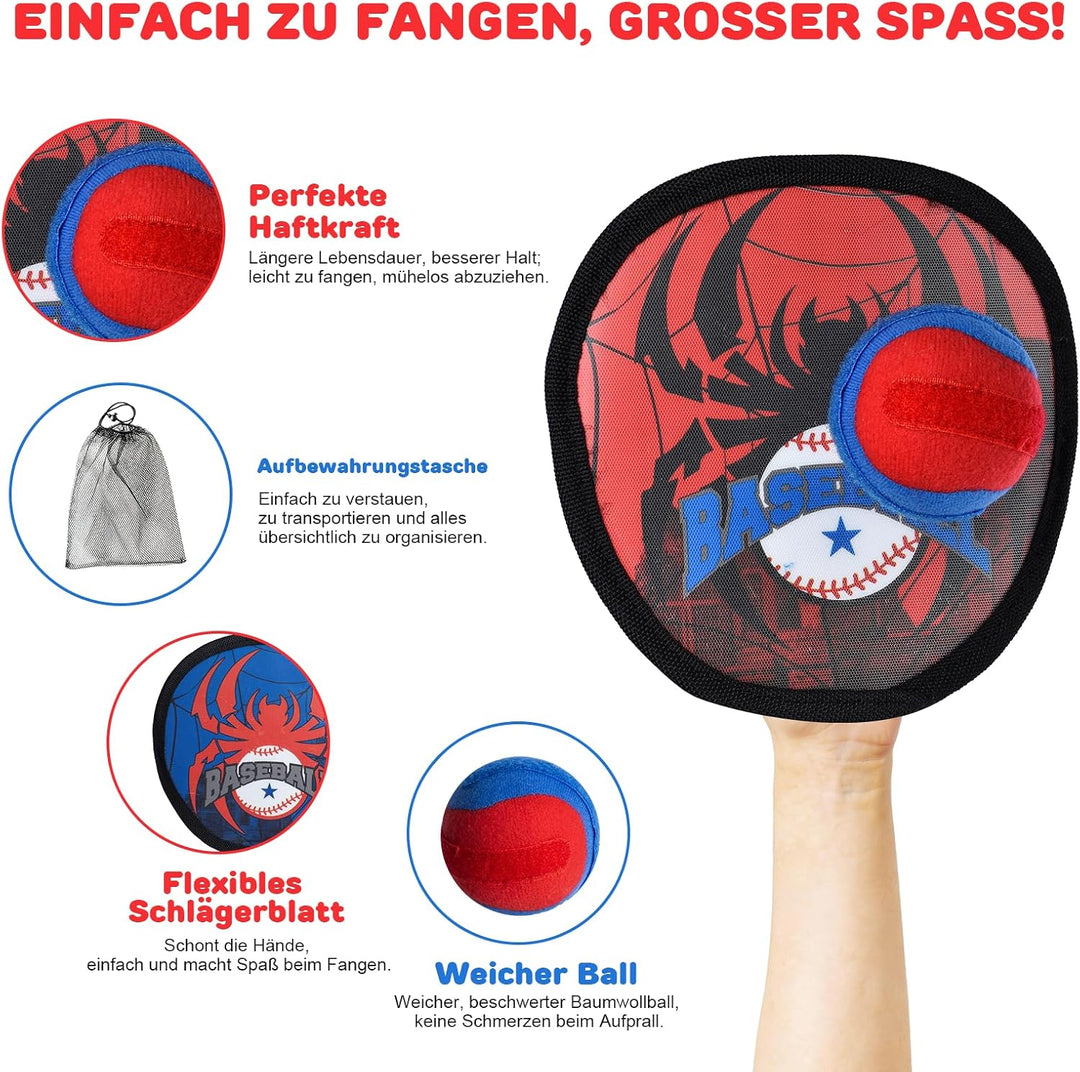 Klettball Set mit 4 Fangscheiben 4 Bälle, Klettballspiel für Kinder ab 3-12 | Ballspiele für Drausse