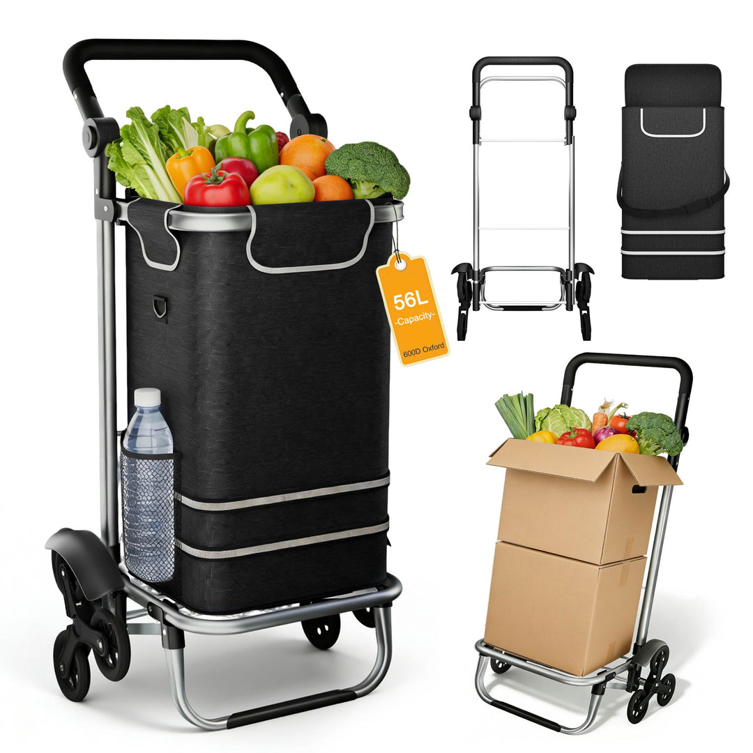 LARS360 Einkaufstrolley Faltbar mit Kühlfach 56L Einkaufswagen aus Aluminium 3 in 1 Trolley & Sackka