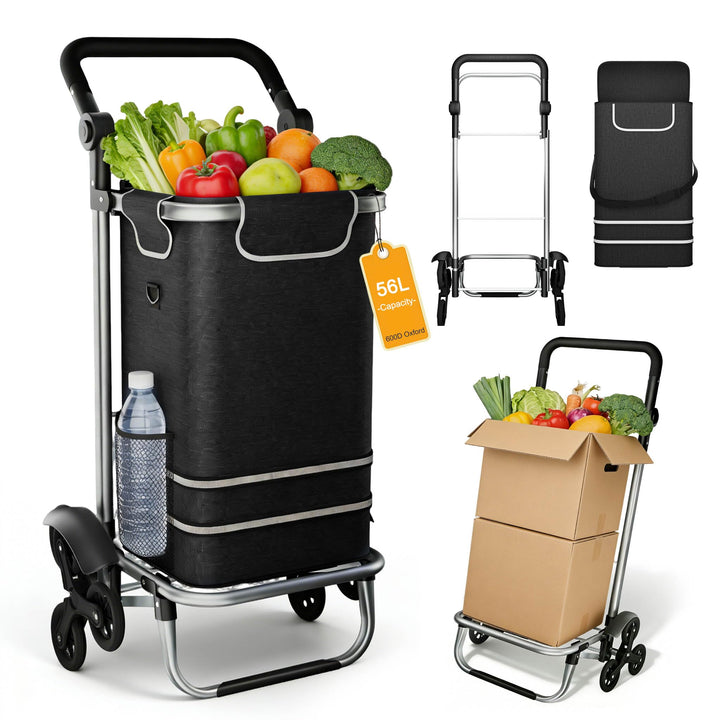 LARS360 Einkaufstrolley Faltbar mit Kühlfach 56L Einkaufswagen aus Aluminium 3 in 1 Trolley & Sackka