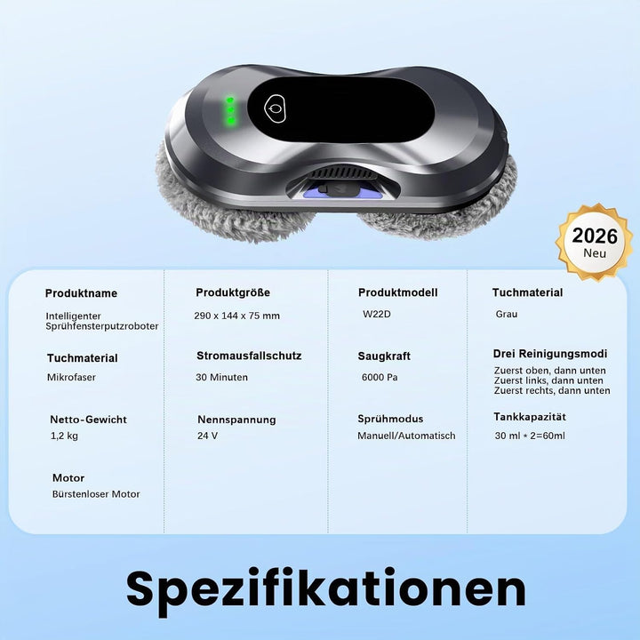 Keero Fensterputzroboter, 6000Pa, Doppeldüsen-Sprühfunktion,