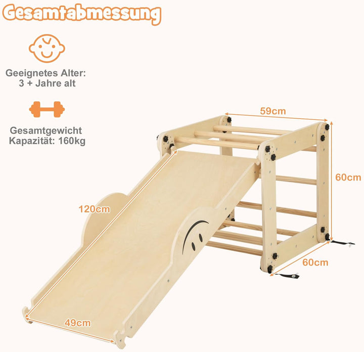COSTWAY Klettergerüst Indoor, Kletterdreieck mit Rutsche, DIY Kletterleiter, Indoor Spielplatz umwan