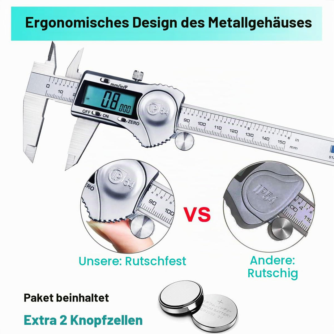 Kynup Digital Messschieber, Schieblehre Messwerkzeuge 150mm Edelstahl IP54 Spritzwasserdicht Staubdi