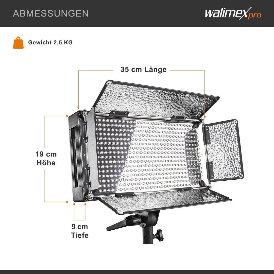 Walimex Pro LED 500 Flächenleuchte (inkl. 4 m Netzkabel, Diffusorplatte und Warmtonfilter), Leuchte