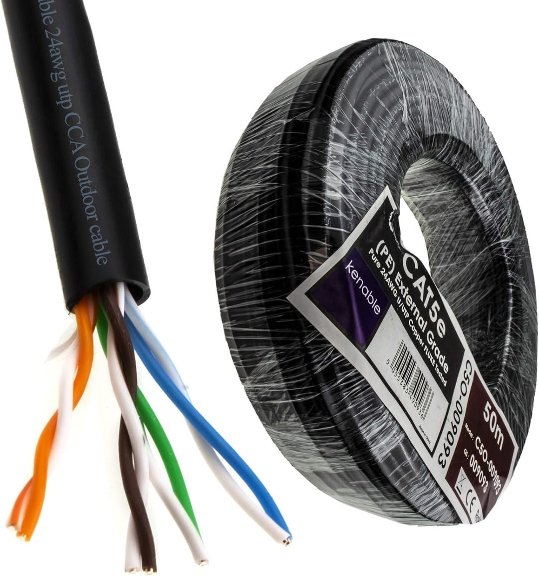 kenable Aussen Cat5E-CCA Aussen Verwendung Ethernet Netzwerk Kabel Kabelrolle UTP 50 m [50 Meter/50m