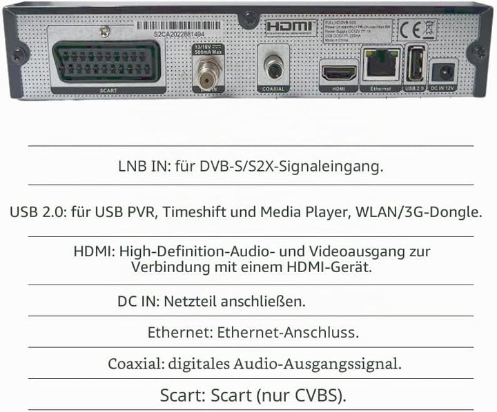 Ostark AS2X CA Digitaler Satellitenreceiver FTA DVB S2 S S2X DVBS2 HDMI FHD 1080P FTA H265 USB WiFi